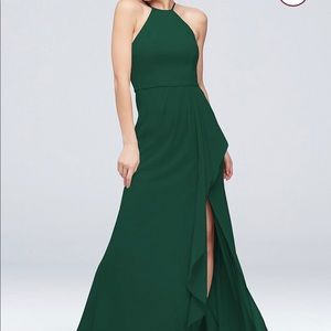 David’s Bridal Juniper Bridesmaid High-Neck Chiffon Bridesmaid Dress w/ Cascade